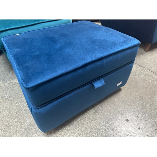 1490 - Blue velvet storage footstool