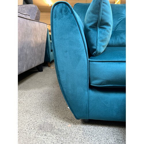 1495 - Turquoise velvet Hoxton L shaped sofa and footstool - damaged