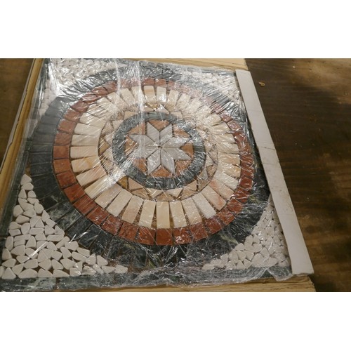 2362 - Two mosaic floor tiles; one 68cm x 68cm and one 82cm x 82cm