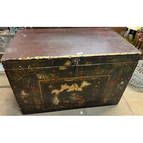 341 - A Chinese black chinoiserie trunk