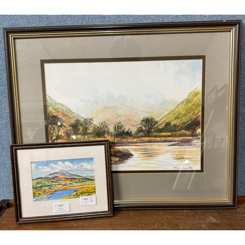 347 - Tom Smith, two landscapes, watercolour, framed