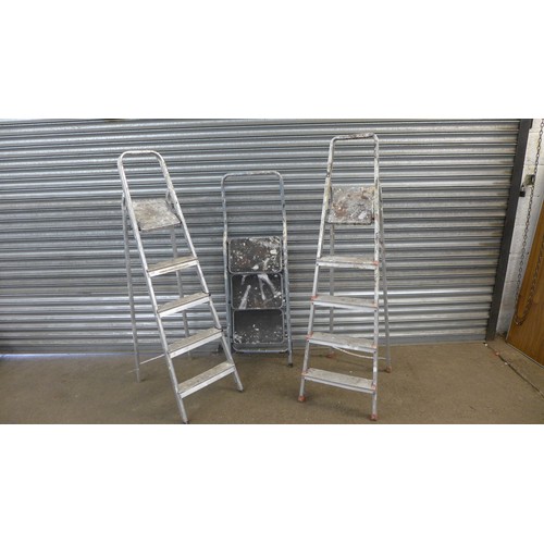 2182 - Two aluminium stepladders and a set 3-rung safety steps