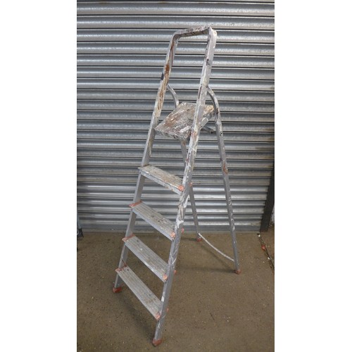 2182 - Two aluminium stepladders and a set 3-rung safety steps