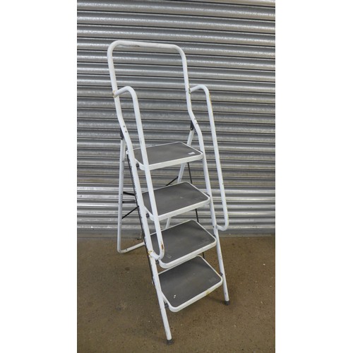 2185 - A set of aluminium stepladders, a set of 4-rung safety steps, a set of 2 rung steps and a folding st... 