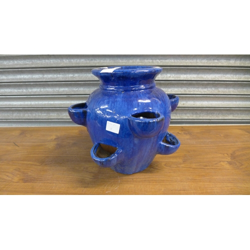 2216 - A blue glazed strawberry planter