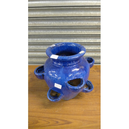 2216 - A blue glazed strawberry planter