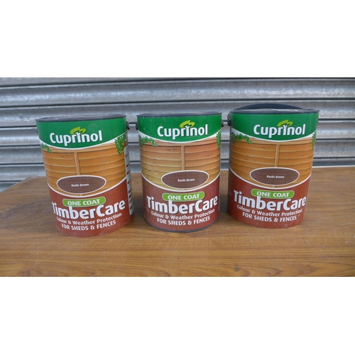 2220 - 3 x 5 litre tins of Cuprinal One Coat Rustic Brown Shed and Fence Paint