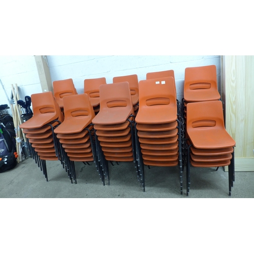 2249 - 76 Stacking and interlocking plastic chairs with metal legs