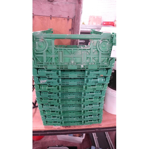 2319 - 10 Green folding stackable plastic trays - 40 x 30 x 12cm