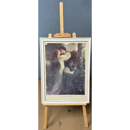 356 - A Sir Frank Dicksee print, Romeo and Juliet, framed and an easel