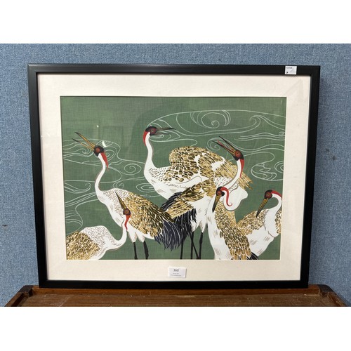 360 - A Japanese painting on silk, exotic birds, framed