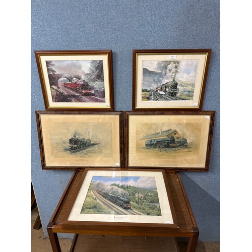 362 - Five locomotive related prints, including David Shepherd, all framed