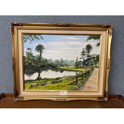 365 - W. Gilbert, river scene, oil on canvas, framed