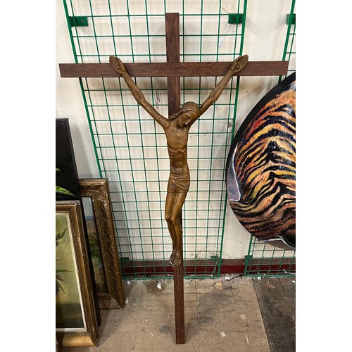 394 - A French carved oak crucifix