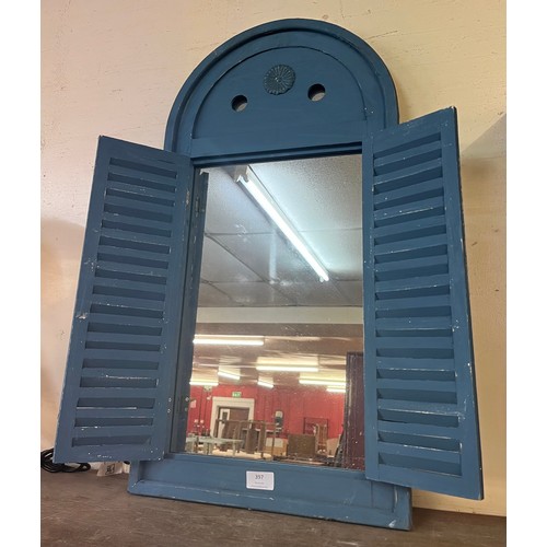 397 - A French style wooden window shutter mirror