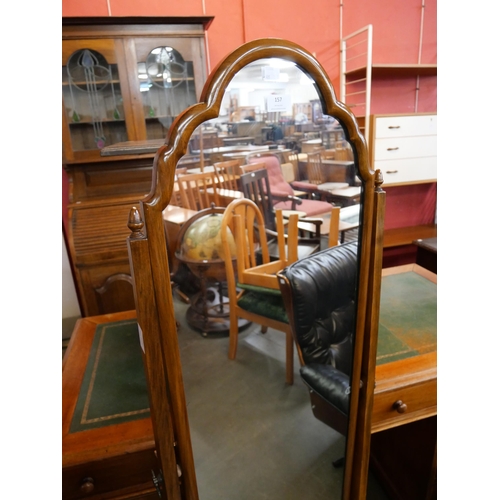 157 - A Queen Anne style walnut cheval mirror