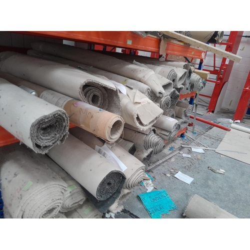 11 - One hundred rolls (approx) of interior carpet and flooring vinyl. Carpet in neutral grey and pale br... 