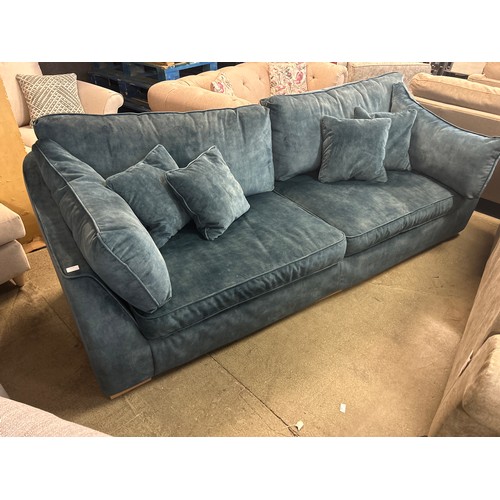 1506 - Turquoise velvet four seater sofa - light wear