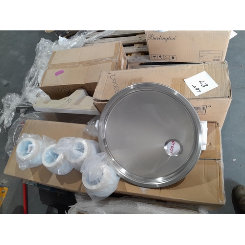 27 - Five basins and sink accessories. Lot is offered for sale in situ at Wellingborough, Northamptonshir... 