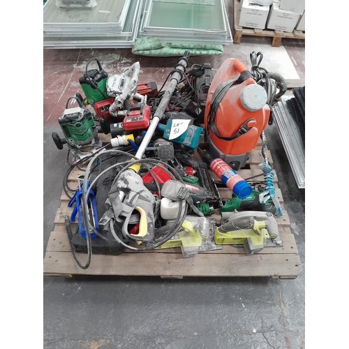 51 - A pallet of power tools and chargers including routers, planes and mixers. Lot will be sold in situ ... 