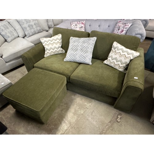 1507 - Forest green velvet three seater sofa and footstool