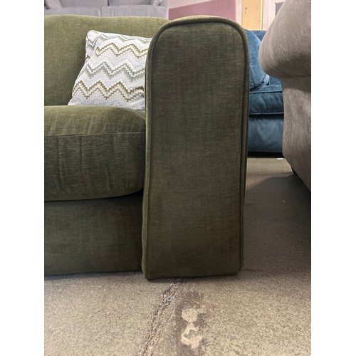 1507 - Forest green velvet three seater sofa and footstool