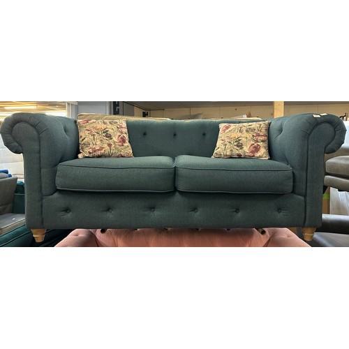 1508 - Blue upholstered Chesterfield three seater sofa