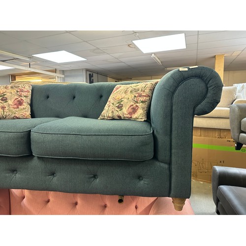 1508 - Blue upholstered Chesterfield three seater sofa