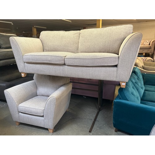 1523 - Oatmeal weave three seater sofa and armchair - hidden damage on cushion