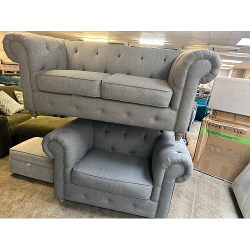 1524 - Pewter Chesterfield two seater sofa and loveseat