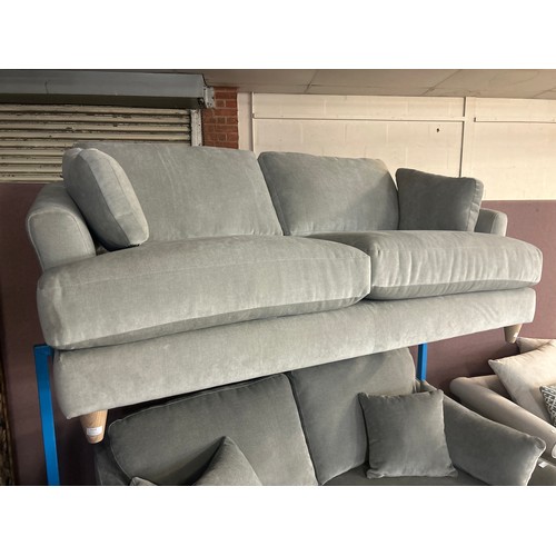 1529 - Silver velvet three seater sofa