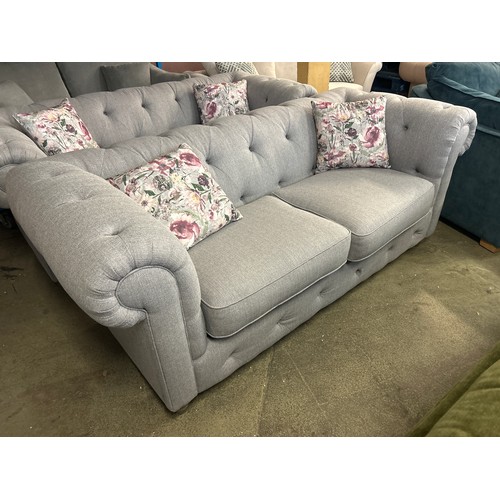 1531A - Grey upholstered Chesterfield three seater sofa