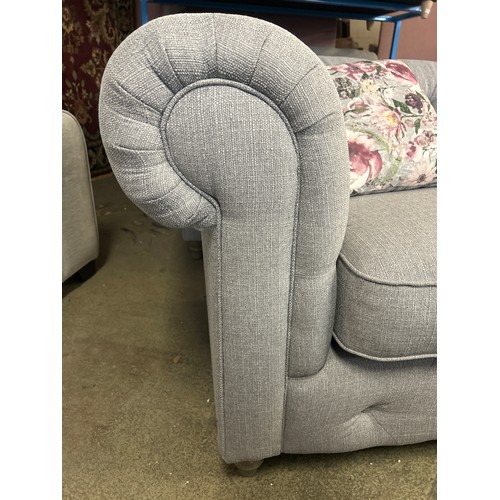 1531A - Grey upholstered Chesterfield three seater sofa