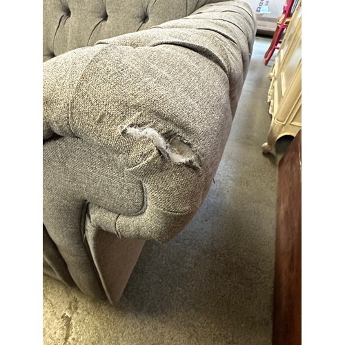 1580 - Bordeaux 4 seater  Grey, 'Mushroom' Fabric button Back sofa - damaged, Original RRP £874.99 + VAT (4... 