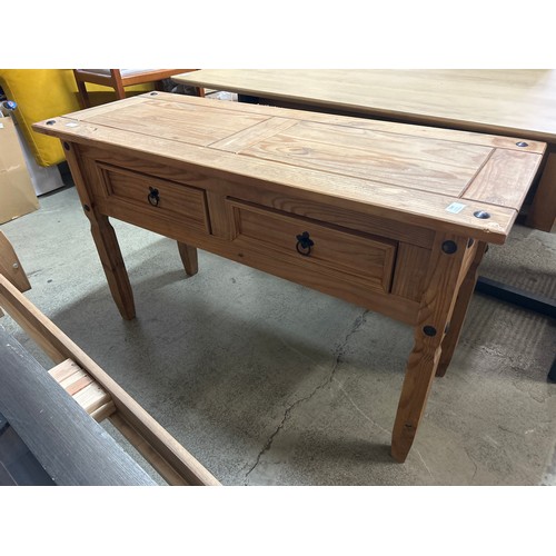 1589 - A Pine two drawer desk/console table