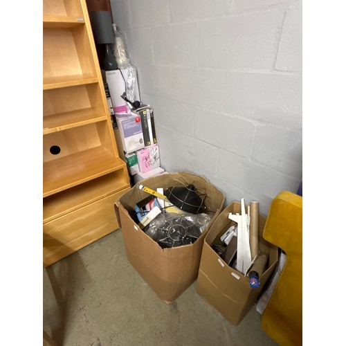 1593 - Two boxes of fittings & fixings, tube lights, metal brackets, lamps and wall lights etc. *This lot i... 