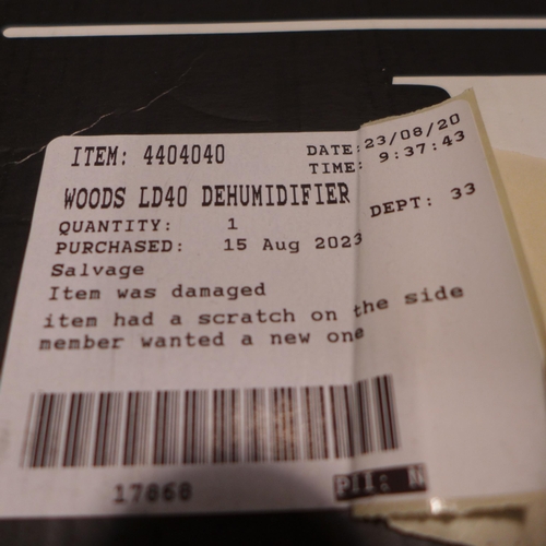 3063 - Woods LD40 Dehumidifier   - This lot requires a UK adaptor (326-35) *This lot is subject to vat