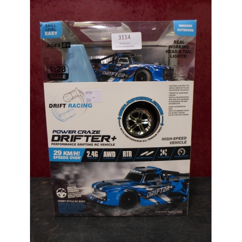 3114 - 1:28  R/C Power Craze Drifter Car - This lot requires a UK adaptor  (326-383) This lot is subject to... 