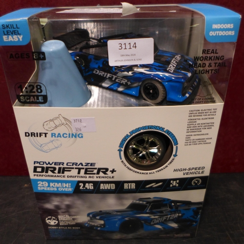 3114 - 1:28  R/C Power Craze Drifter Car - This lot requires a UK adaptor  (326-383) This lot is subject to... 