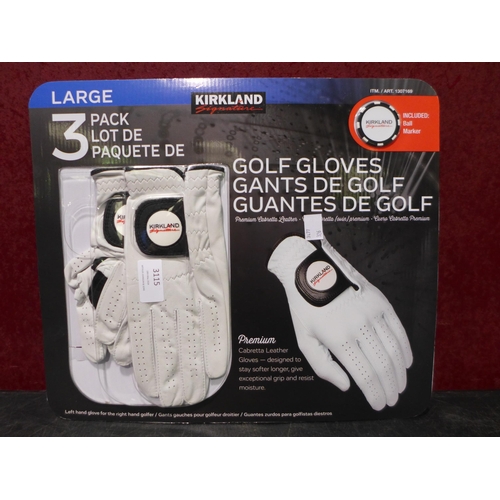 3115 - Kirkland Signature Golf Gloves - Size L   (326-267) This lot is subject to vat