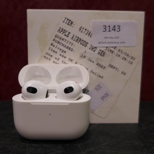 3143 - Apple Airpods 3rd Gen Headphones And Case - This lot requires a UK adaptor,  (326-112) This lot is s... 