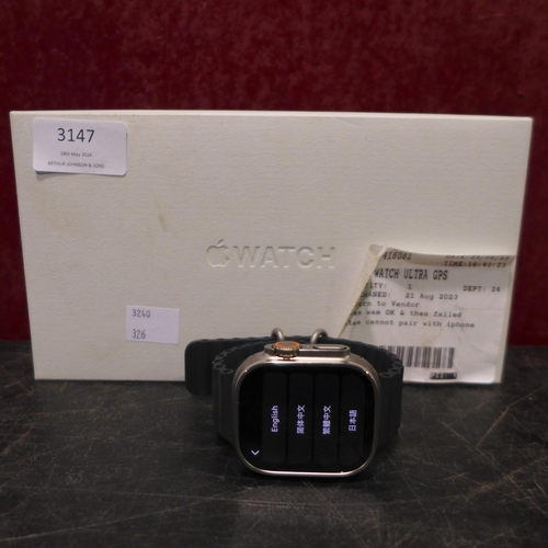 3147 - Apple Ultra GPS Smart Watch With Box And Charger - This lot requires a UK adaptor,  (326-105) This l... 