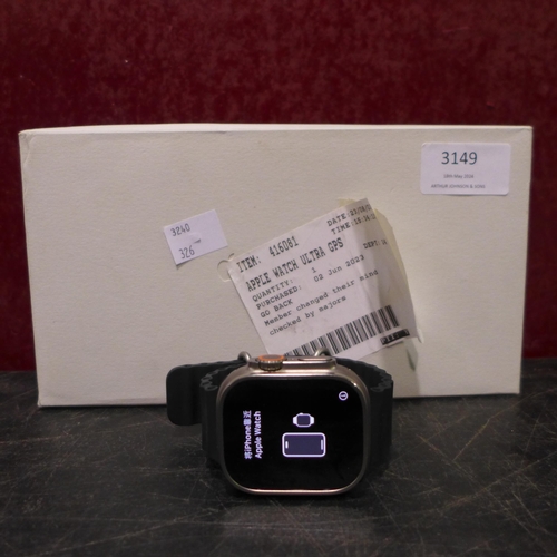 3149 - Apple Ultra GPS Smart Watch With Box And Charger - This lot requires a UK adaptor  (326-106) This lo... 