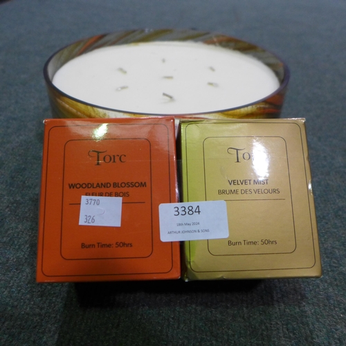 3384 - 2 Torc candles And large 7-wick Centre piece candle (326-495) This lot is subject to vat