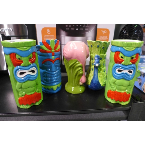 3404 - Tiki Cocktail Mug Set  (326-119) This lot is subject to vat