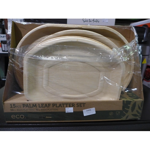 3406 - Eco Artificial Palm Leaf Platter Set  (326-20) This lot is subject to vat