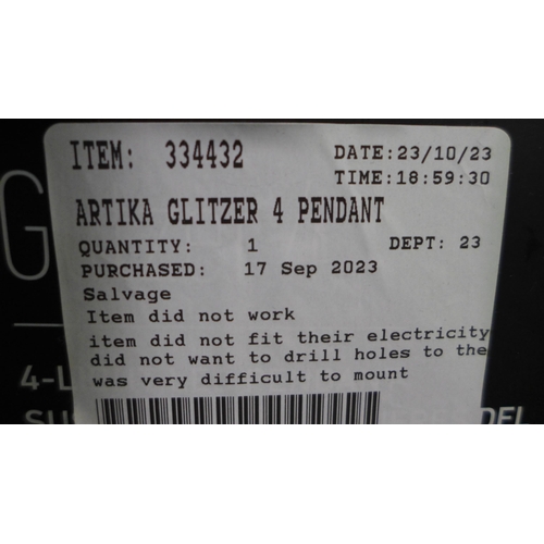 3454 - Artika Glitzer 4 Pendant  Light - This lot requires a UK adaptor  (326-360) This lot is subject to v... 