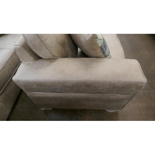 1314 - A Champagne PU suede three seater sofa, two seater sofa and armchair