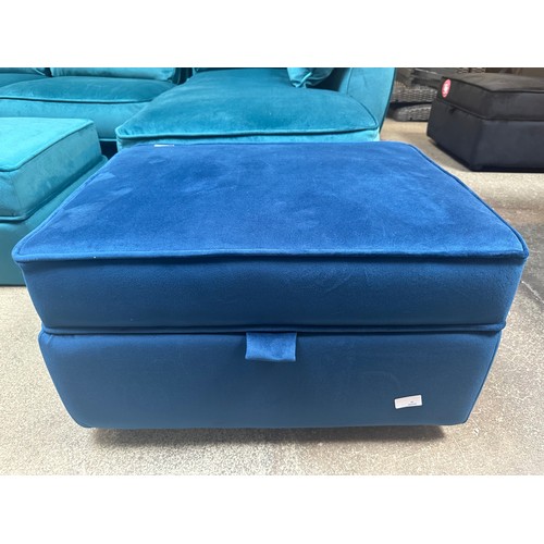 1454 - A Hoxton blue velvet three seater sofa and storage footstools £1237