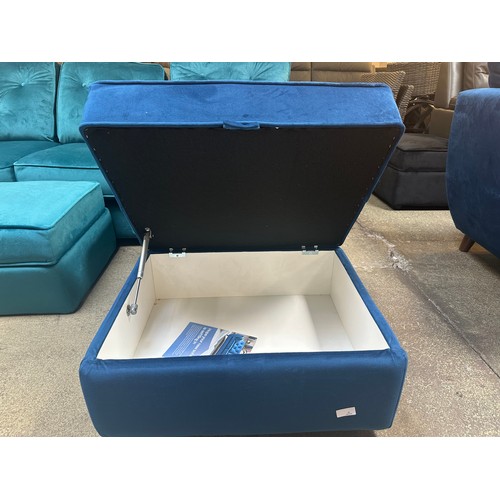 1454 - A Hoxton blue velvet three seater sofa and storage footstools £1237